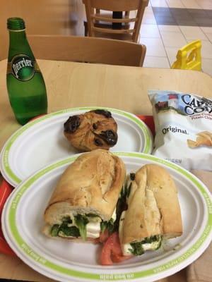 Let's be the first to post & rate this location  caprese sandwich on a baguette with pesto sauce , double chocolate croissant