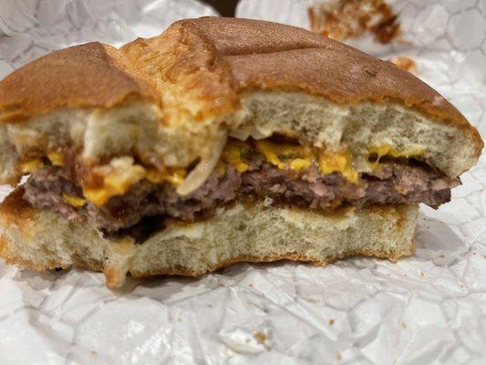 9/9/22 Cheeseburger with onions and bbq sauce