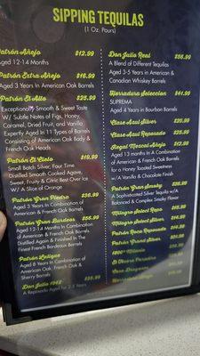 Drinks menu