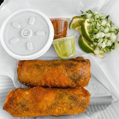 Beef Birria Eggrolls with Consommé