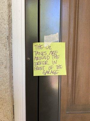 On the front door.