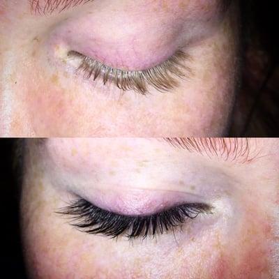 Lash tint before & after