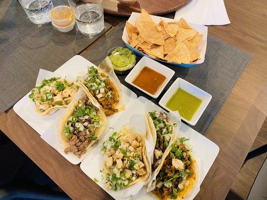 Beef, chicken, and Al Pastor Tacos!