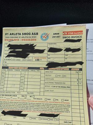 Smog receipt