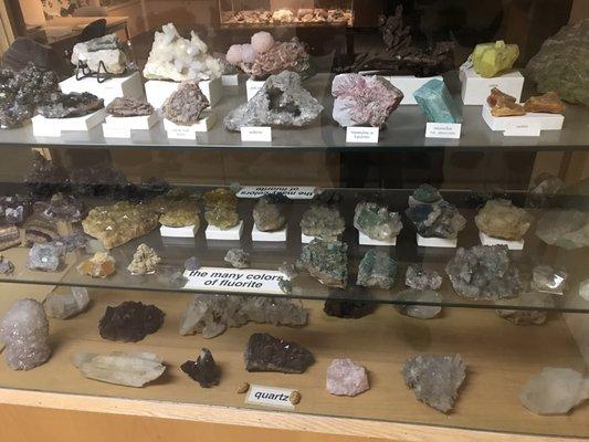 Fluorite, quartz, and other minerals