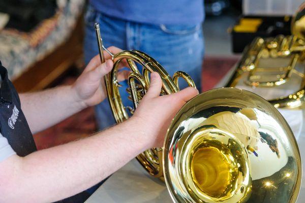 We have professional instrument repair technicians, repairing brass, woodwind, and all types of stringed instruments.