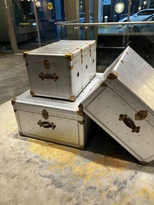 Silver storage boxes featured in the lobby. Love it!