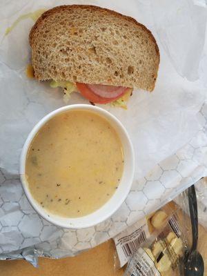 Lobsters bisque soup and Cajun turkey sandwich