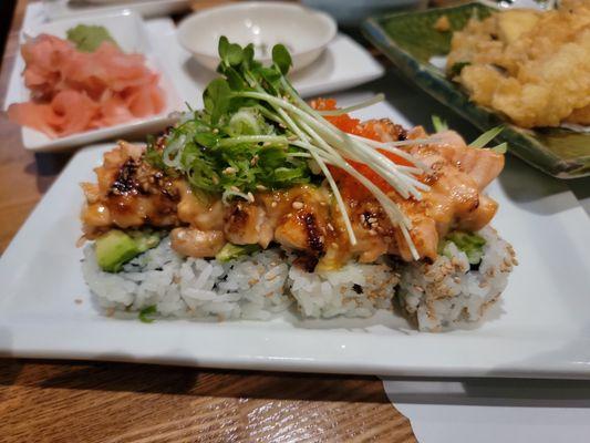 baked salmon cut roll ($15)