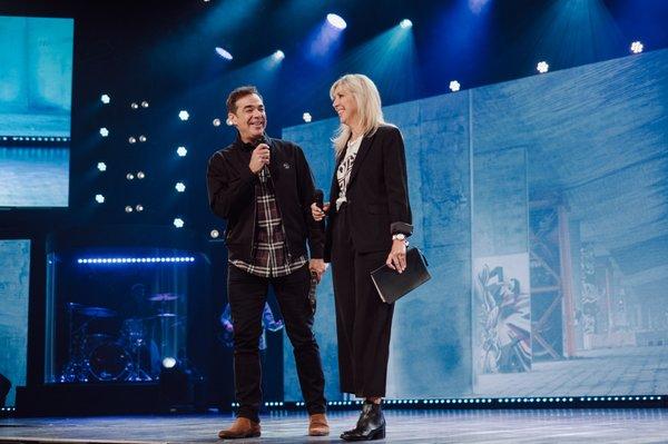 Senior Pastors Todd & Julie Mullins sharing a message at Christ Fellowship Church in Palm Beach Gardens, FL