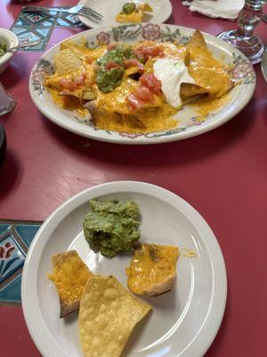 Nachos and guacamole.  Great snack!