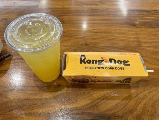 Potato kong dog and passion fruit lemonade