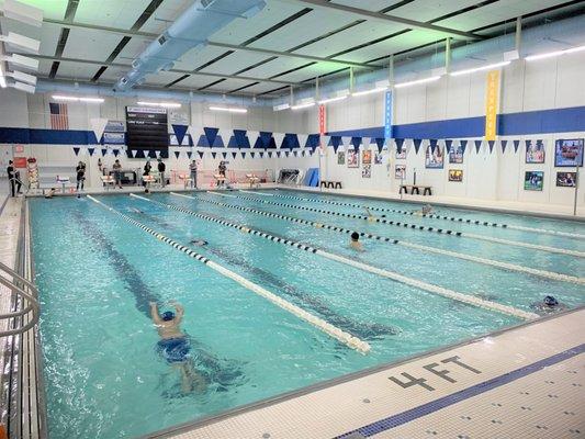 Lap swimming in the 25-yard pool, 6 lanes