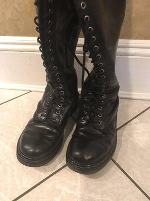 Doc Martens, 4 years old, taken in for zipper replacement. Like new. All old scuffs (of which there were many) polished out.