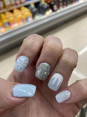 Winter wonderland nails - snowflakes, icicles, and sparkles!