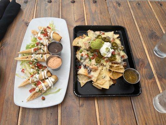 Chicken flautas and nachos