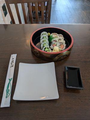 Spicy tuna roll and cucumber roll