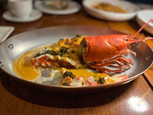 Live lobster with caviar and butter sauce