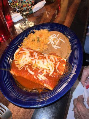 Combo enchilada and burrito with rice & beans