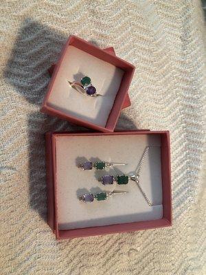 Emerald and amethyst mother's set.