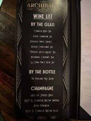 Wine list menu