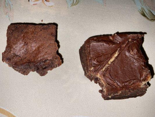 Left: regular brownie. Right: peanut butter brownie