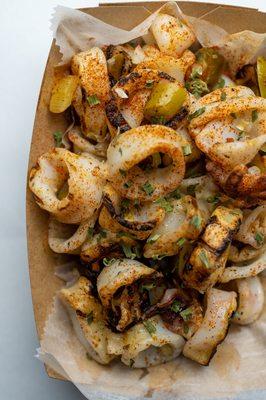 Grilled Calamari with pickled peppers and Cajun seasoning