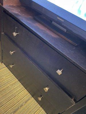 Drawers didn't even open and stains by the TV