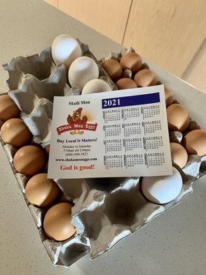 Free 1/2 dozen jumbo white eggs with my large brown egg order and free 2021 calendar!