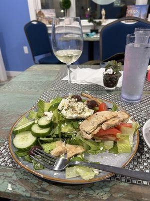 Greek salad with chicken.