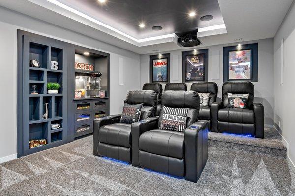 Transitional style home theater seating.