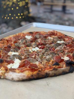 Large Meatzilla with onion and hot honey on the side.  Second visit same pizza but my wife got the Chicken Parm.  Both great flavors.