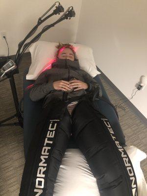 Normatec compression pants and cold laser.