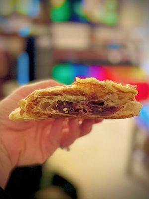 Inside the raspberry almond croissant - nice flavor and texture but tons of super sweet jam in proportion to the croissant.