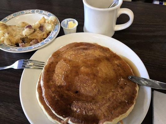 Pancakes w/ side of corned beef hash and coffee