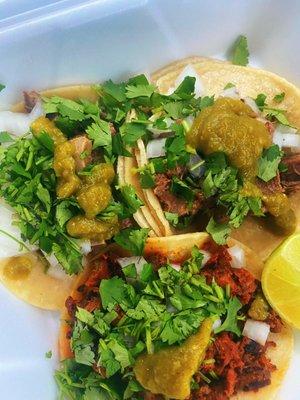 Tacos al pastor & tacos de lengua with green sauce