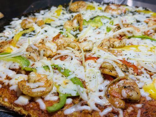 Shrimp Scampi Marinara Cauliflower Pizza