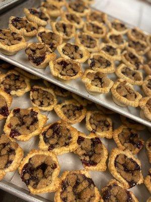 All. The. Pies.
Berry pies with a cinnamon orange crumble topping. All butter crust for a perfect texture.