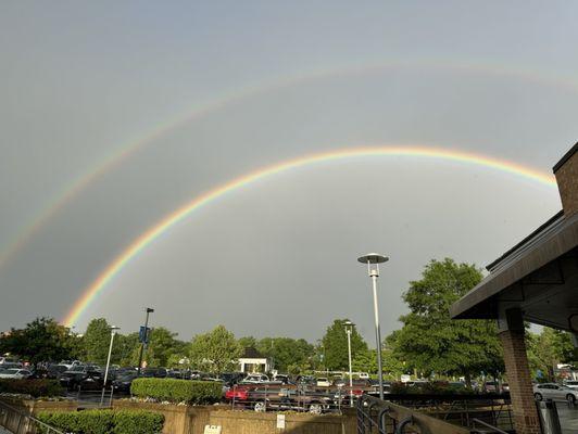 Double rainbow outside the entrance to Red's Table