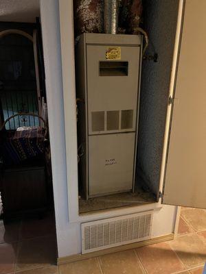 Forced air furnace indoor closet