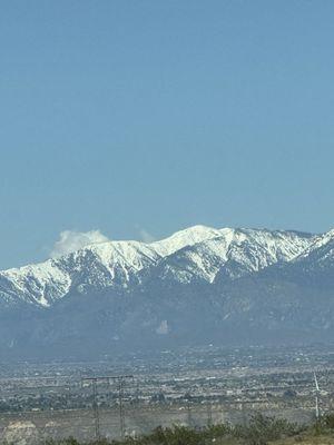 Snow on mountain tops, it's chilly out.