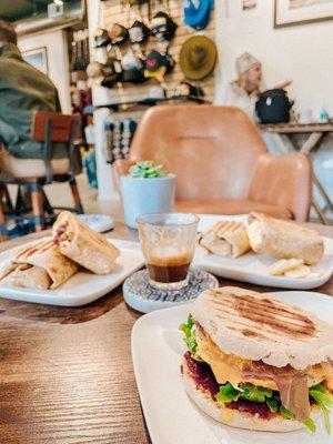 Breakfast Burritos, and Breakfast Sammy with prosciutto and tomato jam