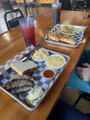 Brisket plate and po boy plate.