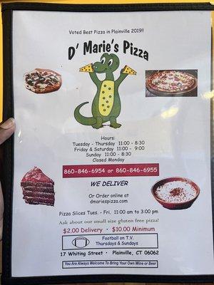 Front of menu