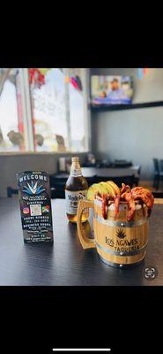 Micheladas Now available ‼ This one michelada Bazuca a caguama with spicy shrimp  We also have regular micheladas