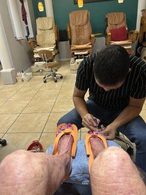 Enjoying a pedicure!