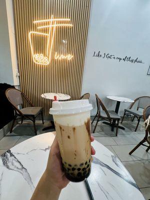 Tiger Sugar Milk Tea with boba and milk foam