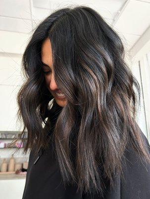 Lob haircut/ dark brunette color melt