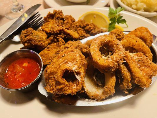 Cajun fried oysters & calamari.  YUM!!!!!!!!!