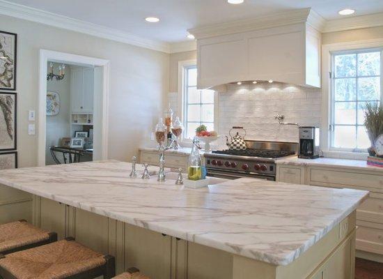 Beautiful white quartz with off white cabinets